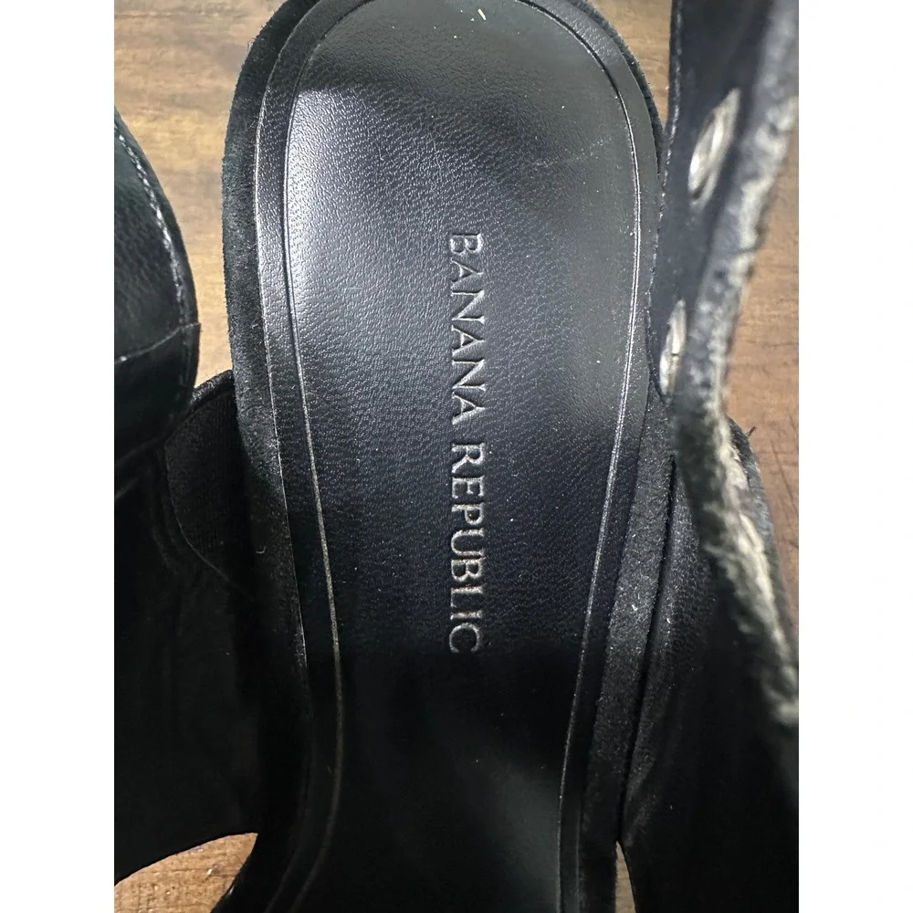 Banana Republic Black Leather Snakeskin Slingback Block Heel Sandals Womens 7.5M